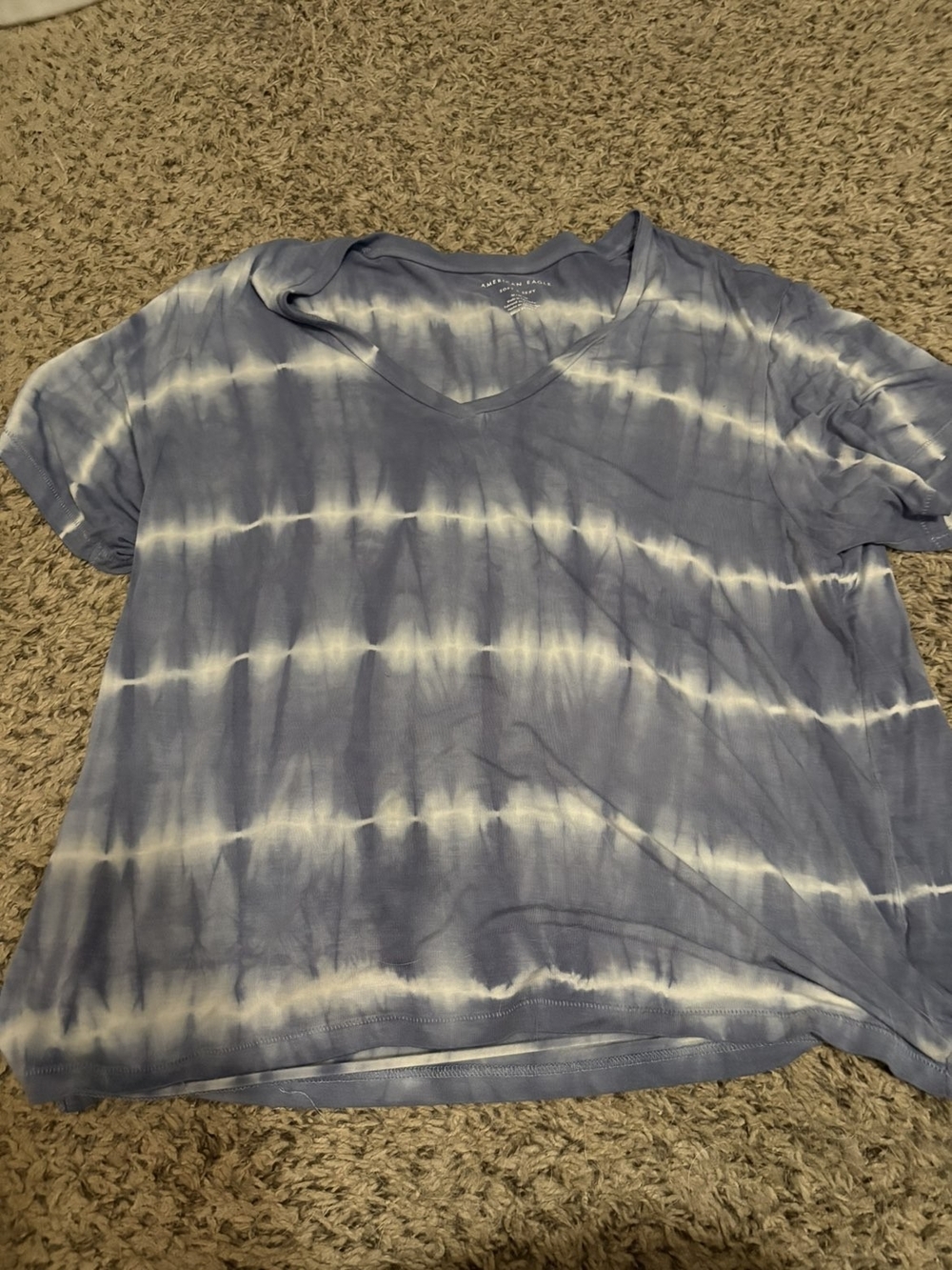 American Eagle Outfitters V-Neck Tie-Dye Tee - Blue & White
